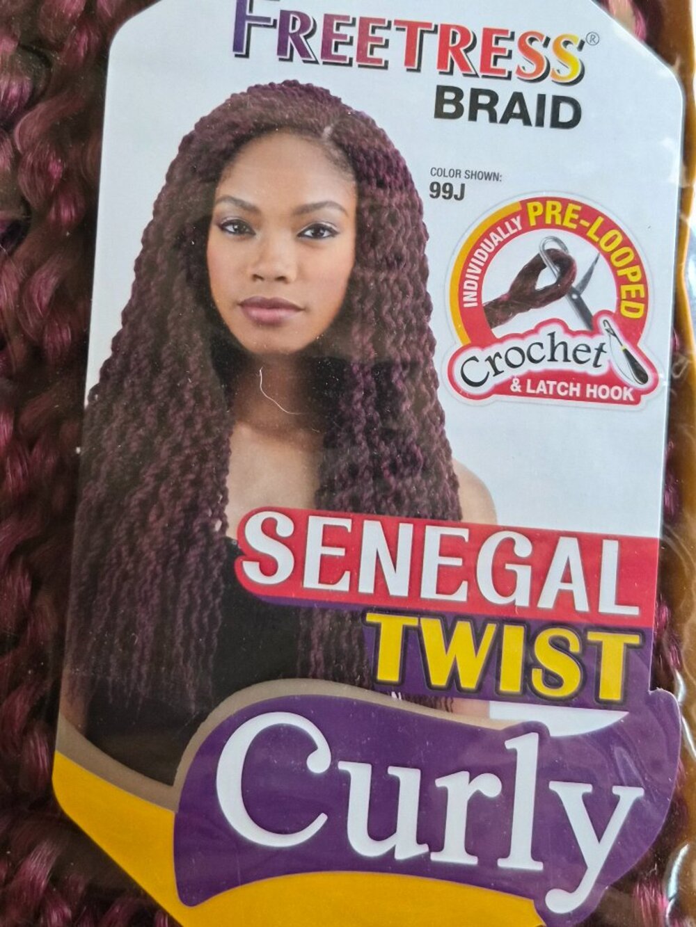 Freetress Braid Senegal Twist Curly synthetic crochet hair in color 530 Burgundy